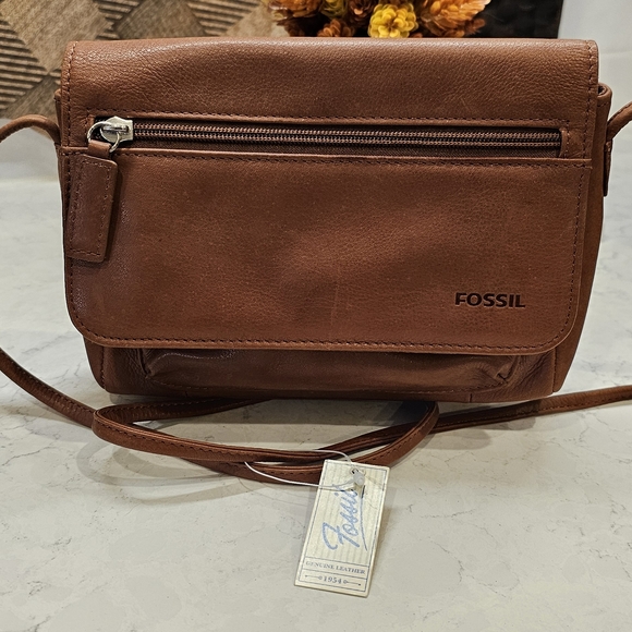 Fossil Handbags - Fossil Brown Leather Flap Mini Saddle Bag